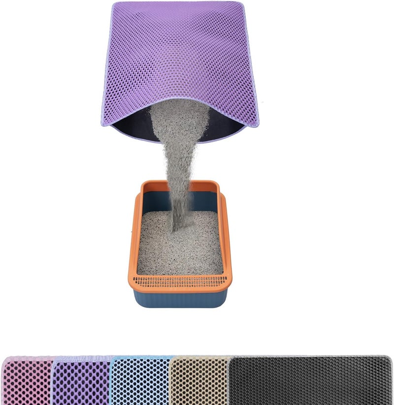 UF-SHARP Cat Litter Mat Litter Trapping Mat,Cat Litter Box Mat 32"x22", 2 Layer Llitterbox Mat,Waterproof Urine Proof, Clean Easily, Collapsable, Medium - Image 1